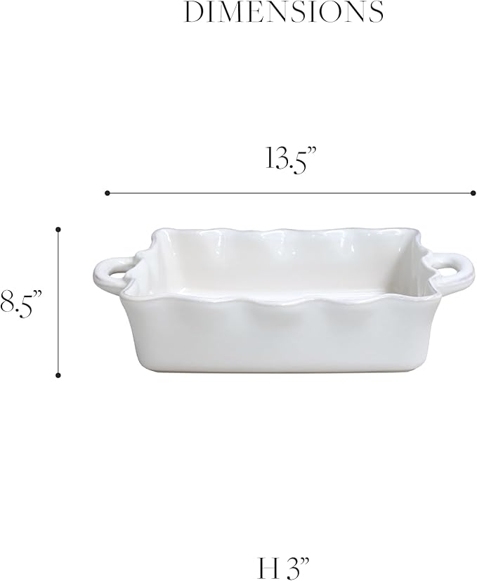 Casafina Ceramic 13.5" x 8.5" Rectangular Ruffled Baker - Cook & Host Collection, Robin's Egg Blue | Oven & Dishwasher Safe Bakeware | Food Safe Glazing | Restaurant Quality Dinnerware