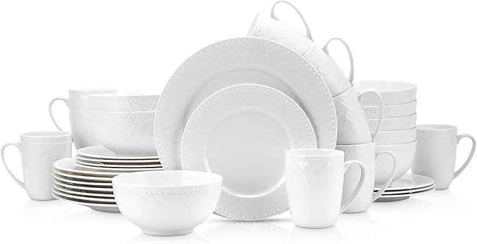 Stone Lain Alexandria 32-Piece Dinnerware Set Bone China, White