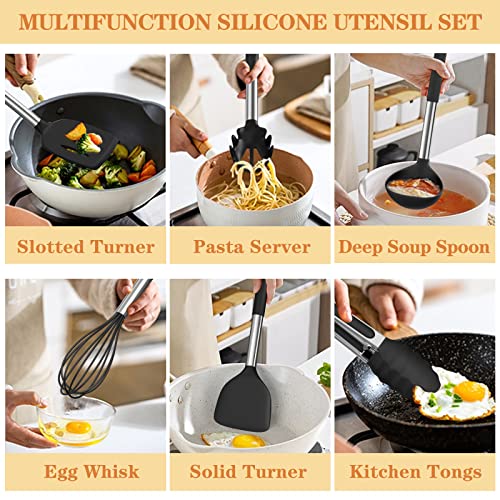 Silicone Cooking Kitchen Utensil Set (Black)