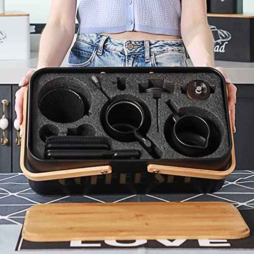 Pour Over Coffee Maker Set Coffee Kettle Scale Ceramic Server Ceramic Dripping Cup Bean Grinder Filter Paper Ceramic Cup ALL in 1 Portable Metal Box for Traveling (5 Count)