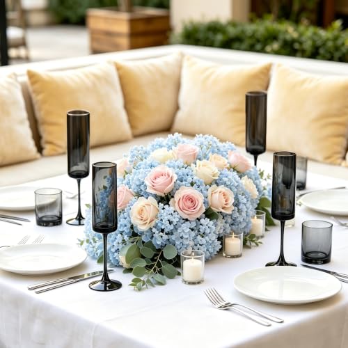 12 Pieces Black Champagne Flutes 6 OZ Straight Sided Wine Glasses Champagne Long Stem Drinking Colored Glasses (12 Count)