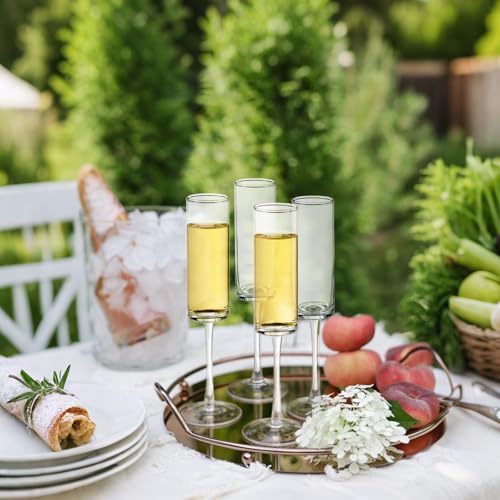 24 Pieces Clear Champagne Flutes 6 OZ Straight Sided Wine Glasses Champagne Long Stem Drinking Colored Glasses (24 Count)