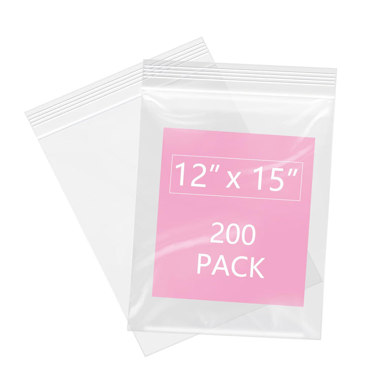 200 Pcs 12" x 15" Large Plastic Zip Poly Bags (200 Count)