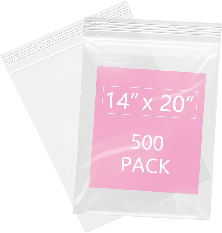 iMailer - 500 Pcs- 14" x 20" Large Zip Bags for Storage - Reclosable Plastic Zip Poly Bags for Clothing, T-Shirts, Pants