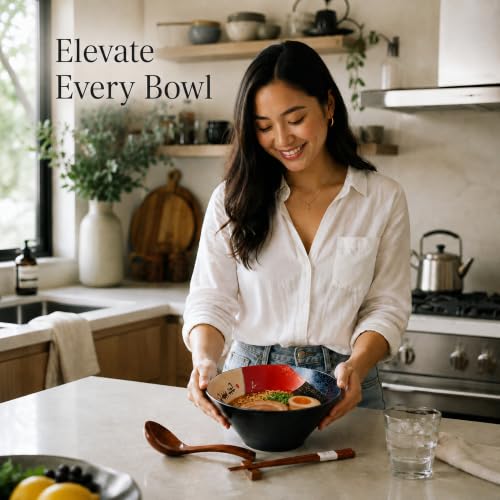 Japanese Ramen Bowl Set with Red Fuji Design (Red Fuji / 9 inch)