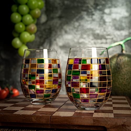 Renaissance Stained Glass Wine Glasses Set of 2