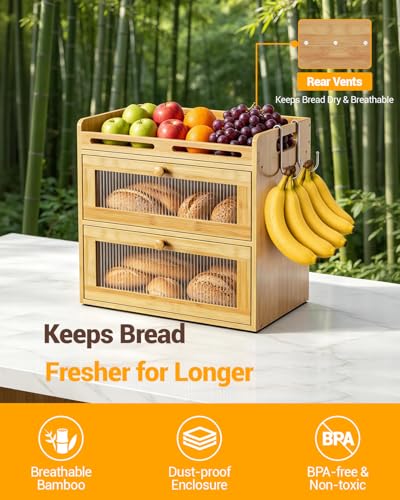 Bread Box for Kitchen Countertop (Bamboo / 2-Tier)