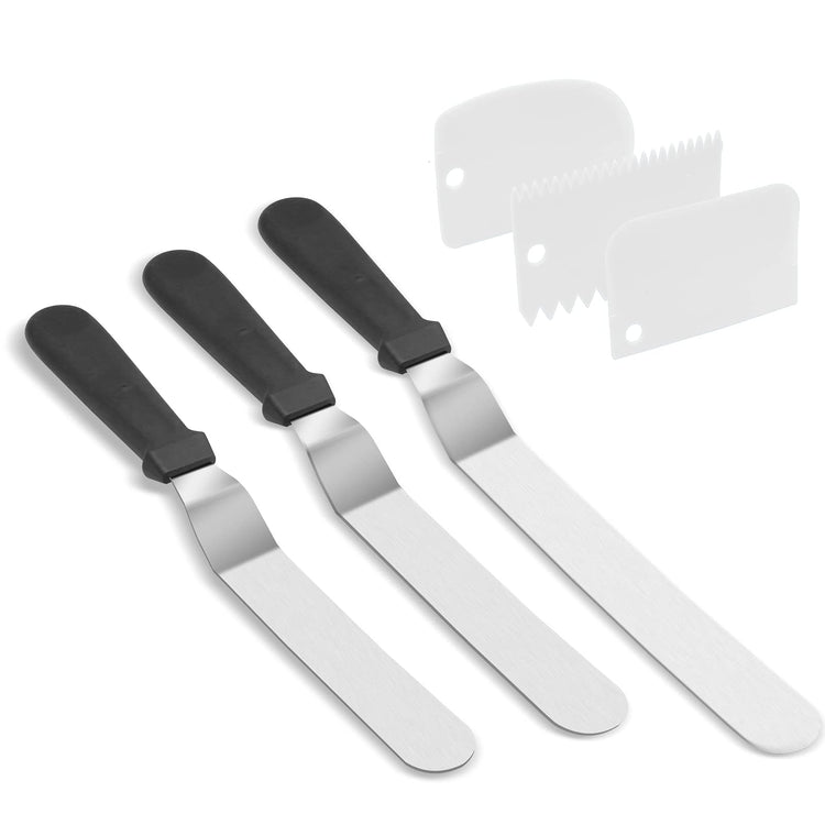 Stainless Steel Icing Spatulas Angled Cake Spatulas with 3 Cake Smoother Scrapers (6 Count)