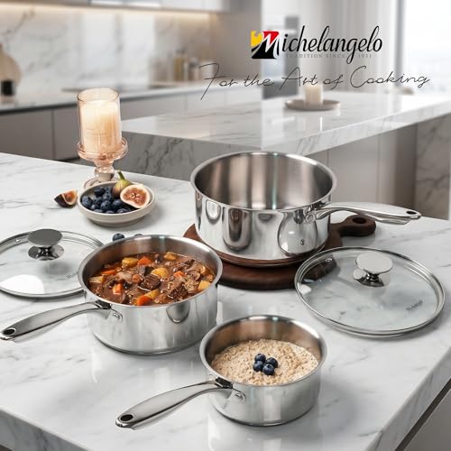 Stainless Steel Saucepan Set with Lids 1QT & 2QT & 3QT