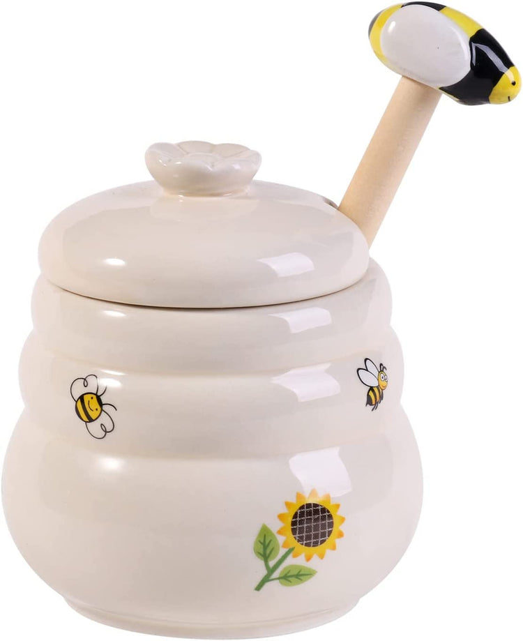 Ceramic Honey Jar With Wooden Honey Dipper
