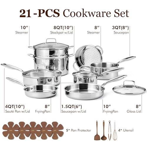 21pcs Tri Ply Stainless Steel Cookware Set