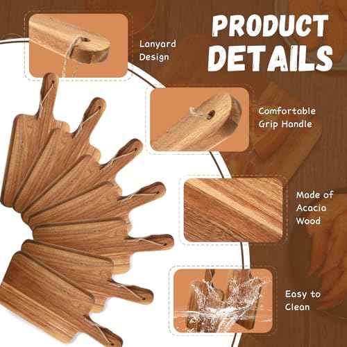 16 Pcs Acacia Wood Cutting Board with Handles Bulk (16 Count)