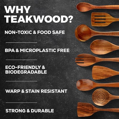 15 Piece Teak Wooden Utensils for Cooking (15 Piece | Gift Box)