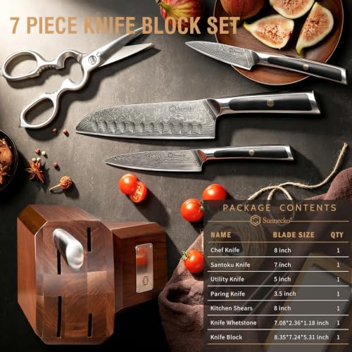 7 Piece Damascus Kitchen Knife Set with Block (7 Count)