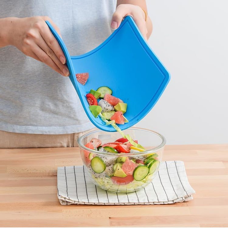Thick Silicone Cutting Board 12.6'' x 9.1'' Foldable & Flexible Design Juice Grooves Easy Grip Handle Dishwasher Safe-Blue