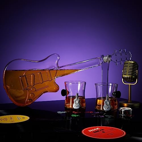 Electric Guitar Whiskey & Wine Decanter with 2 Pick Whiskey Glasses
