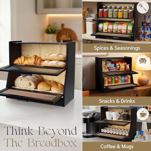 Bread Box for Kitchen Countertop (Black)