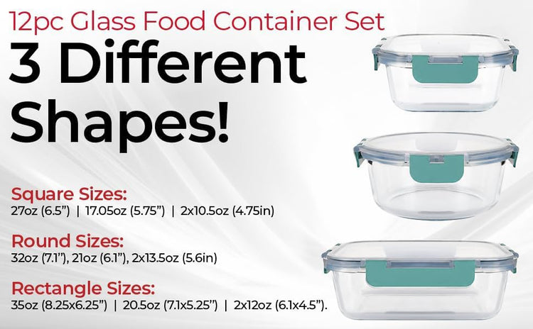 Premium Borosilicate Glass Food Storage Containers with lids Set (Turquoise)