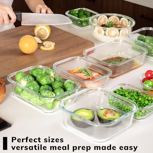 5 Pack Borosilicate Glass Containers with Tempered Glass Lids (Tempered Lids Gray / 4.4 Cup*5)