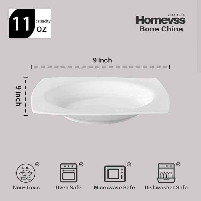 HomeVss, New Bone China Dinnerware SEt, Rim Square Shape, 40pc Set