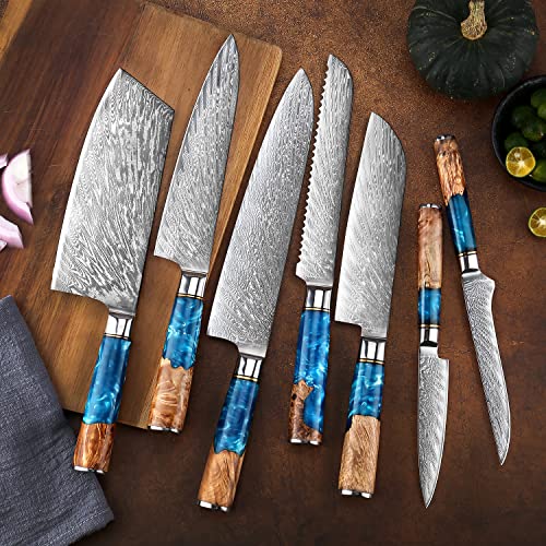 SENKEN 7 Piece Damascus Kitchen Knife Set (7 Count)