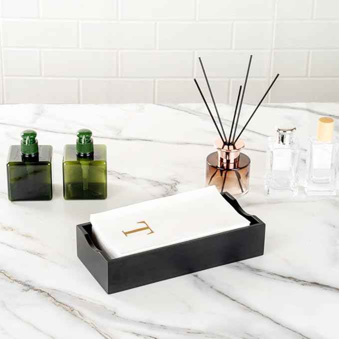 Luxenap 15.8 X 7.9 Inch Linen-Feel Guest Towels, 50 Lettered Hand Towels - Gold Letter 'T', Sans Serif Font, White Paper Dinner Napkins, airlaid, For Restrooms And Tables