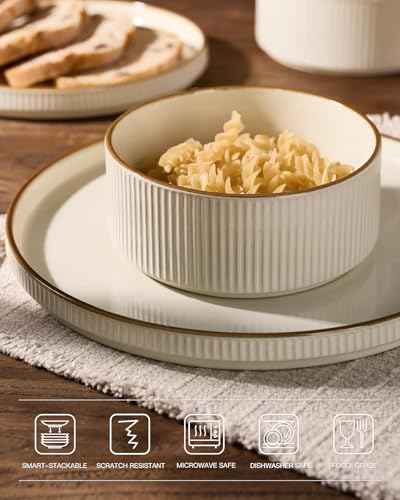 Stoneware Dinnerware Sets with Pasta Bowls (24 Count)