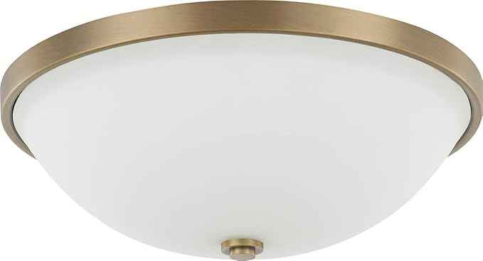 Capital Lighting 2325AD-SW Perkins Soft White Glass Flush Mount Ceiling Light, 3-Light 180 Total Watts, 5" H x 15" W, Aged Brass