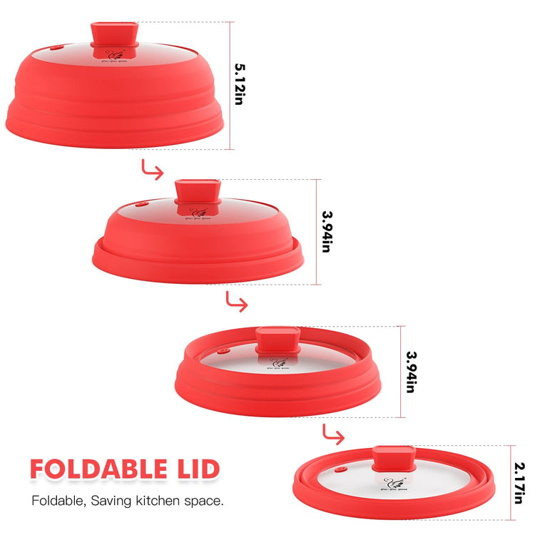 Microwave Splatter Cover Glass with Collapsible Silicone for Food Cover Plate Cover 10.8 inch with Anti