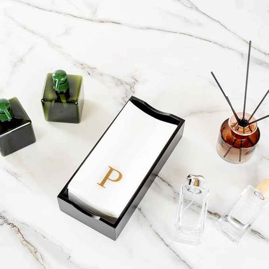Luxenap 15.8 X 7.9 Inch Linen-Feel Guest Towels, 2000 Lettered Hand Towels - Gold Letter 'P', Sans Serif Font, White Paper Dinner Napkins, airlaid, For Restrooms And Tables