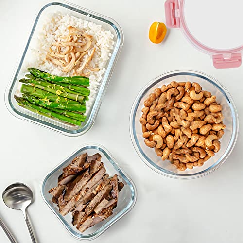 30 Pieces Glass Food Storage Containers Set (Pink / 15 Pack)