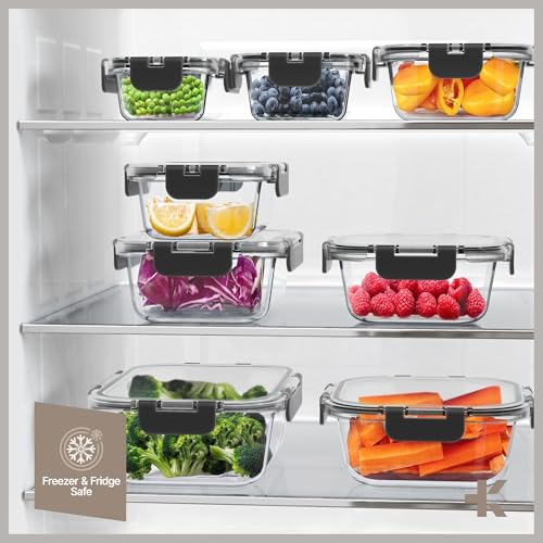 Bakken Borosilicate Glass Food Storage Containers with Lids 24 Pieces (Black)