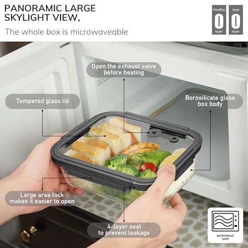 5 Pack Borosilicate Glass Containers with Tempered Glass Lids (Tempered Lids Gray / 4.4 Cup*5)