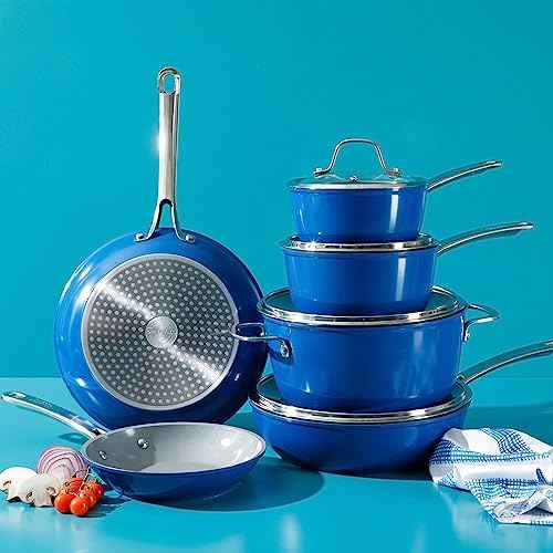 Kitchen Essentials 10 Piece PFA Free Titanium Ceramic Nonstick Interior Forged Aluminum Cookware Pots and Pans Set