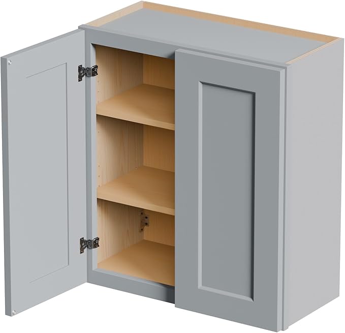27 Inch Medicine Cabinet Wall Mounted, Solid Wood Over The Toilet Storage Cabinet, Bathroom Organizer Cabinets with 2 Door & Shelves, Easy to Assemble for Laundry Room, Kitchen, Garage - Dark Gray