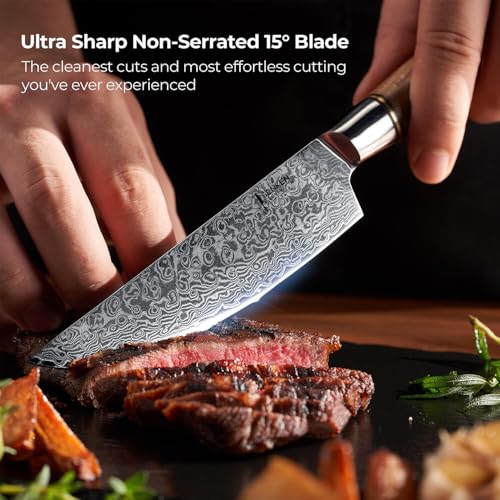 SENKEN 6 Piece Damascus Steel Steak Knife Set (6 Count)