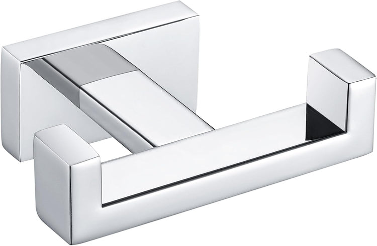 Angle Simple Bathroom Towel Hook, SUS 304 Stainless Steel Hand Towel Double Hook for Wall, Robe Coat Holder, Polished Chrome