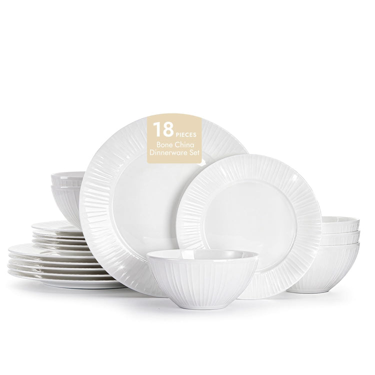 18Pc Textured White Bone China Set Service for 6