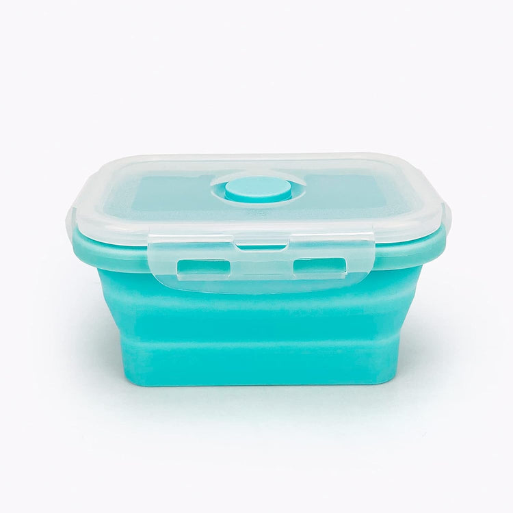 CCyanzi 3piece Collapsible Food Storage Containers with Lids, Silicone Lunch Container, Microwave & Freezer Safe, Space Saving for Kitchen Cabinet and Camping Backpack,(blue)