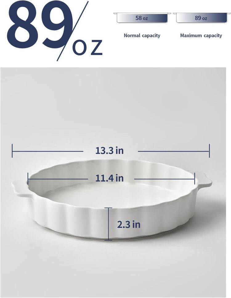Ceramic Pie Pan For Baking,13Inch Round Baking Dish With Double Handle,Pie Plate With Ruffled Edge-Microwave, Dishwasher, and Oven Safe