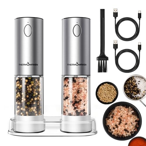 110ml Rechargeable Electric Salt and Pepper Grinder Set (Large / Pearly White)