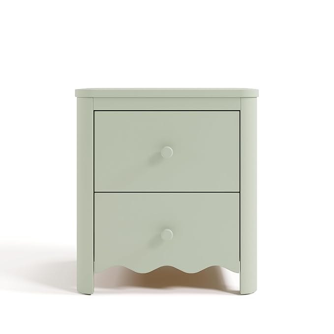 Storkcraft Casablanca 2 Drawer Nightstand (Sage) - GREENGUARD Gold Certified, Storage for Kids Bedroom, Premium Wood Nightstand with Elegant, Iconic Wave Detailing and Rounded Posts