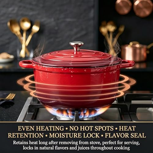 5 Piece Red Enameled Cast Iron Cookware Set