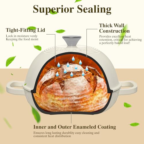 Enameled Round Cast Iron Bread Oven (Cream White)