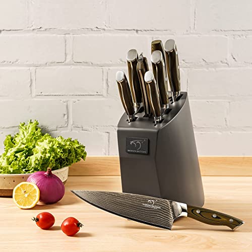 9PCS Damascus Knife Set with Block