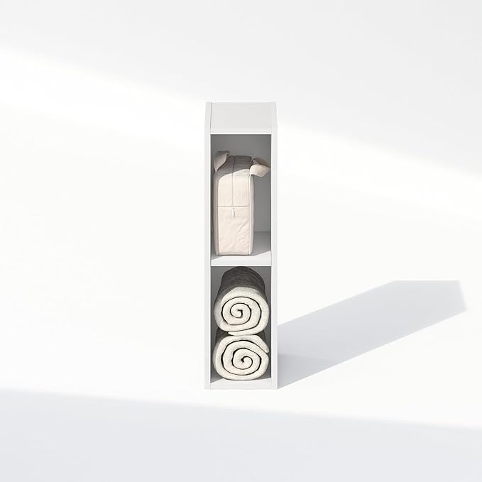 Furinno Reed 2-Tier Closet Organizers and Storage, Closet Organizer, Open Shelf Closet Storage, for Wardrobe, Bedroom, Living Room, 6-Inch Width, White