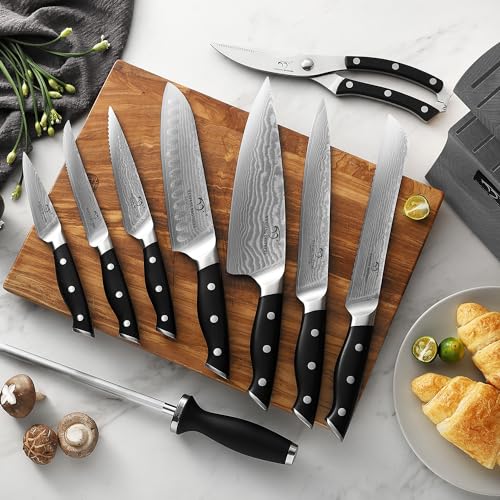 15PCS Damascus Chef Kitchen Knife Set with Block