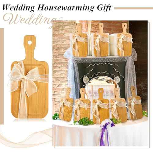 40 Pcs Mini Charcuterie Boards Bulk Small 11" x 5.12" Bamboo Cutting Board with Handle Wooden Blanks Chopping Customized Serving Tray for DIY Laser Engraving Wedding Housewarming Gift Guests (42 Count)
