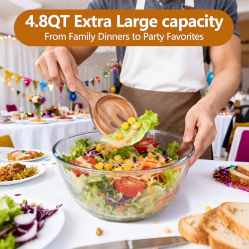 4.8QT Glass Salad Bowl with Lid