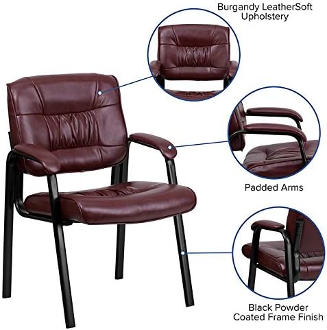 Flash Furniture Haeger LeatherSoft Tufted Executive Reception Chair with Padded Armrests, Upholstered Side Chair for Living Room or Office, Burgundy